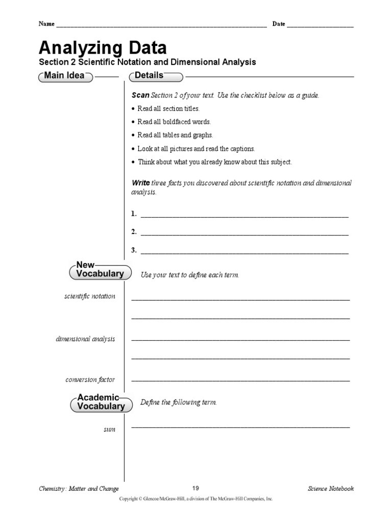 Science Notebook Analyzing Data Scientific Notation And Dimensional