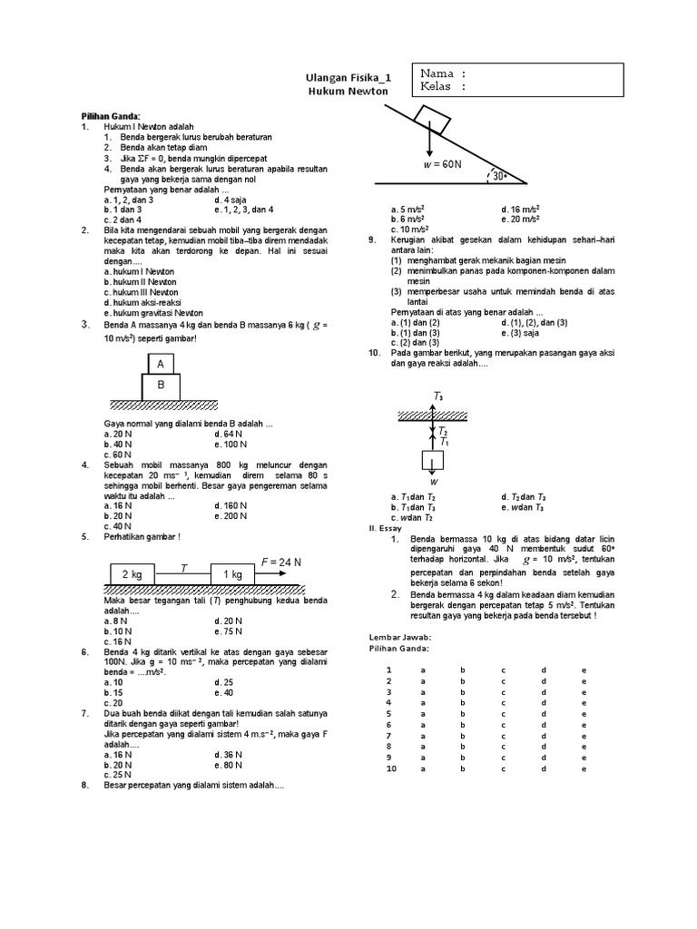 Contoh Soal Pilihan Ganda Hukum Newton Dan Pembahasannya Kelas 8 - Guru