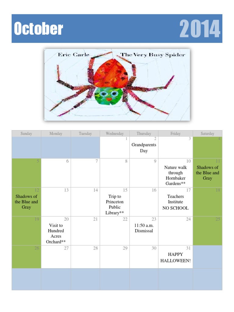 October 2014 School Events Calendar | PDF | Home & Garden | Art