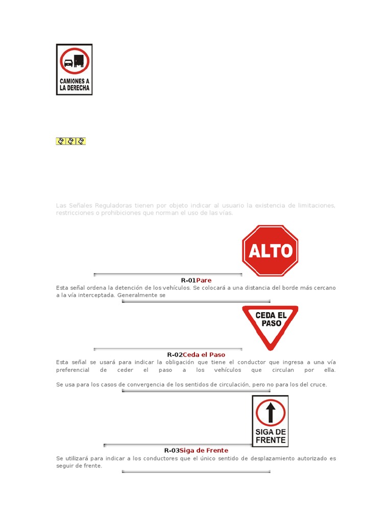 Señales Reguladoras de Tránsito | PDF | Seguridad vial | Transporte por ...