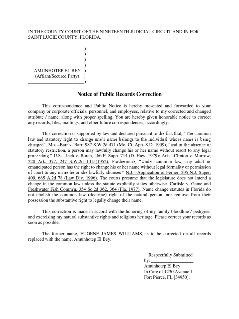 Notice of Public Records Correction.pdf · Version 3 Common Law Courts