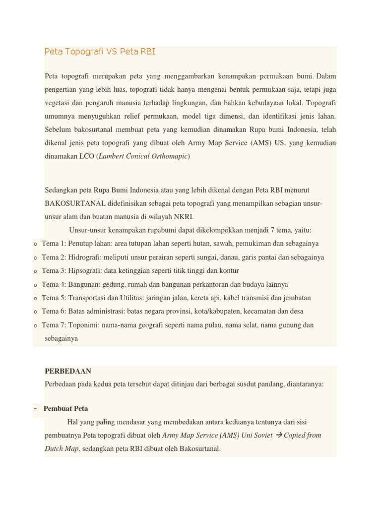 Perbedaan Peta Topografi dan RBI | PDF