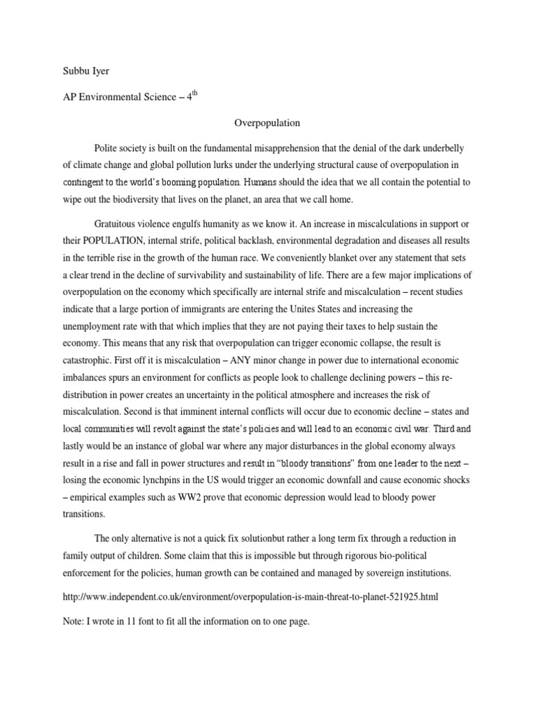 overpopulation introduction research paper