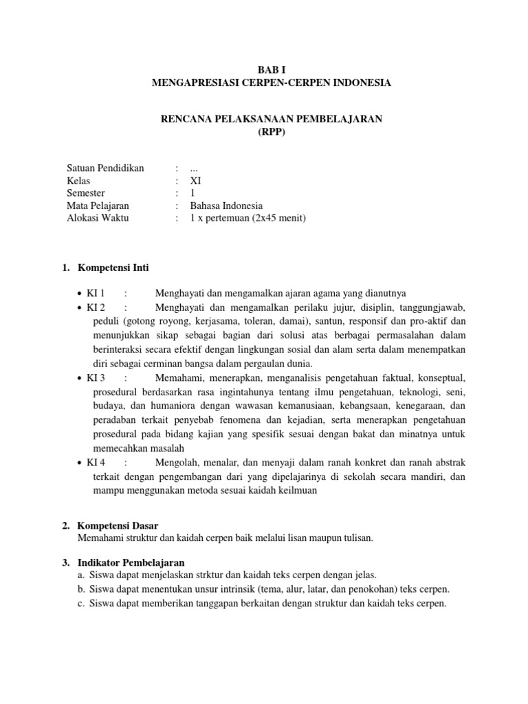 Rpp Cerdas Xi Kelas Xi Sma Bahasa Indonesia