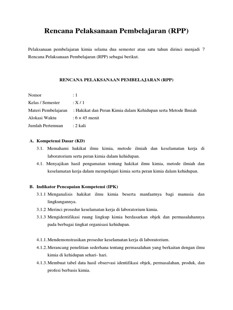 Rpp Kimia Kelas X