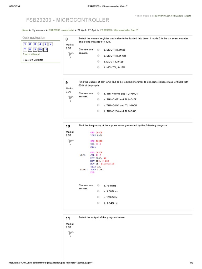 Microcontroller Quiz 2 Overview | PDF