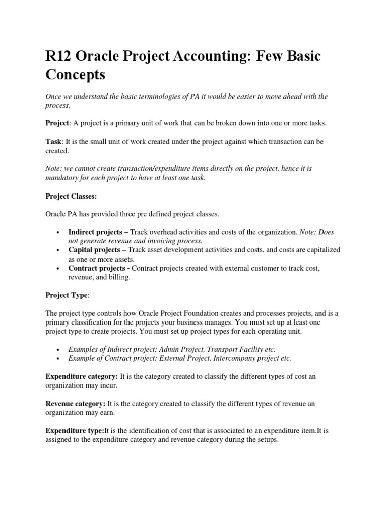 R12 Oracle Project Accounting: Few Basic Concepts | PDF | Business ...