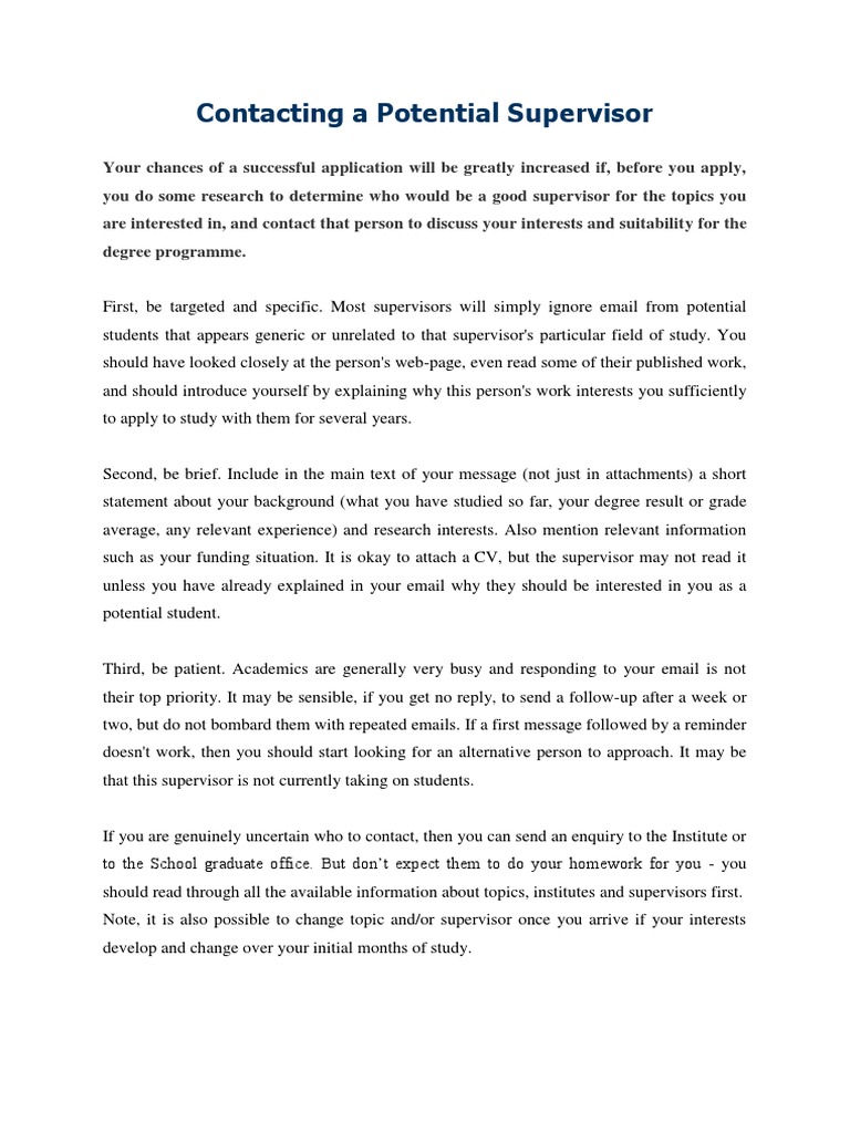 Sample Email To Potential Phd Supervisor