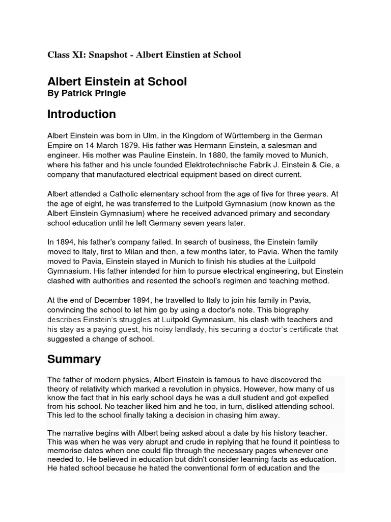 Albert Einstien at School | PDF | Albert Einstein | Schools