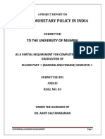 Role of Monetary Policy in India: To The University of Mumbai