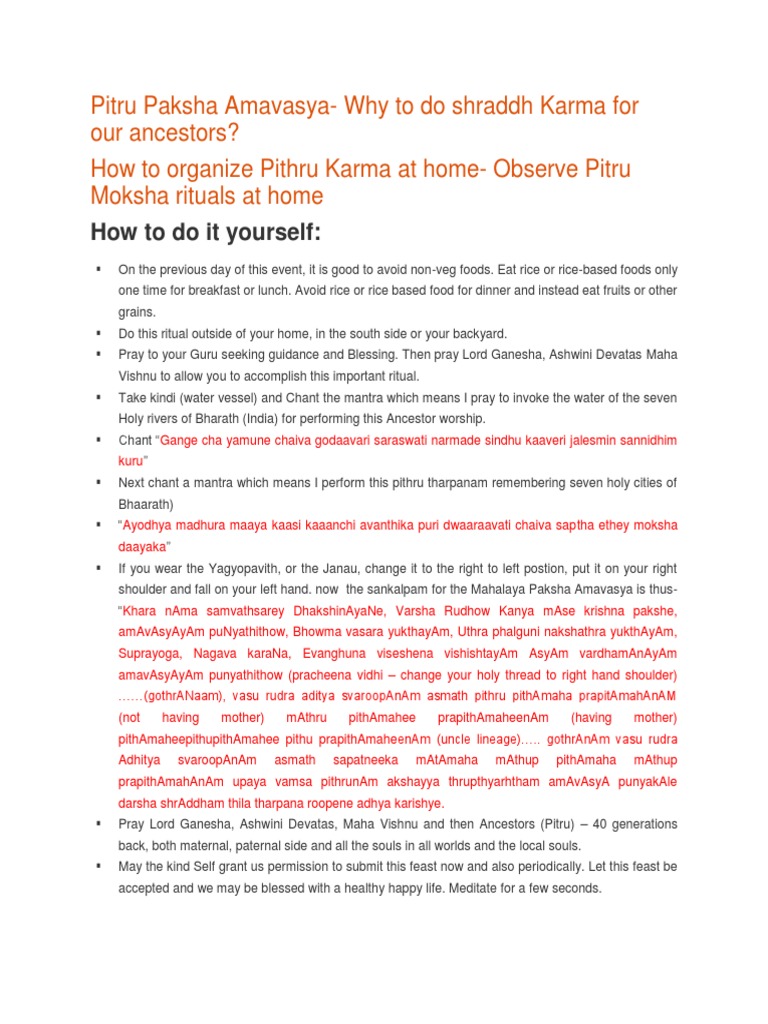 Pitru Paksha Amavasya Tarpana Procedure PDF Indian Religions