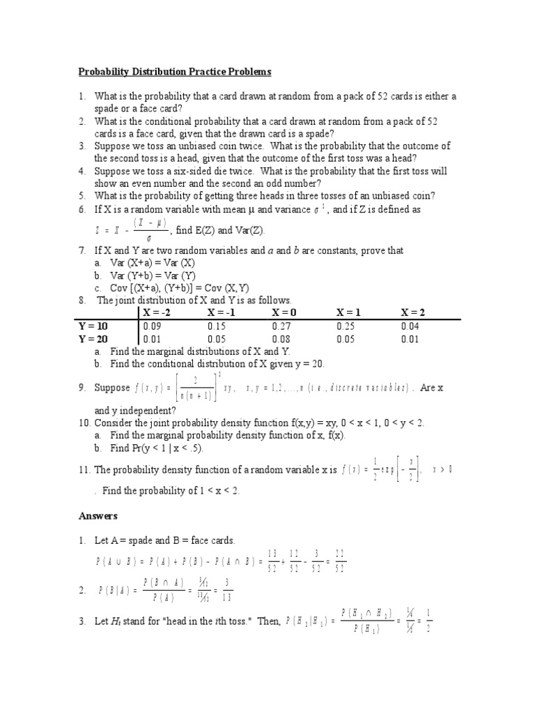 Probability Distribution Practice Problems | PDF | Probability ...