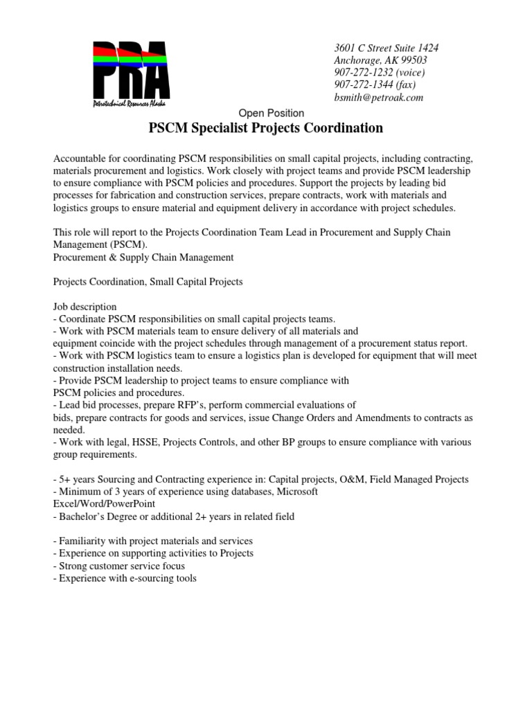 PSCM Specialist Job in Anchorage, AK | PDF