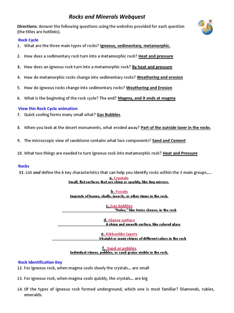 Rocks And Minerals Webquest Sedimentary Rock Rock Geology
