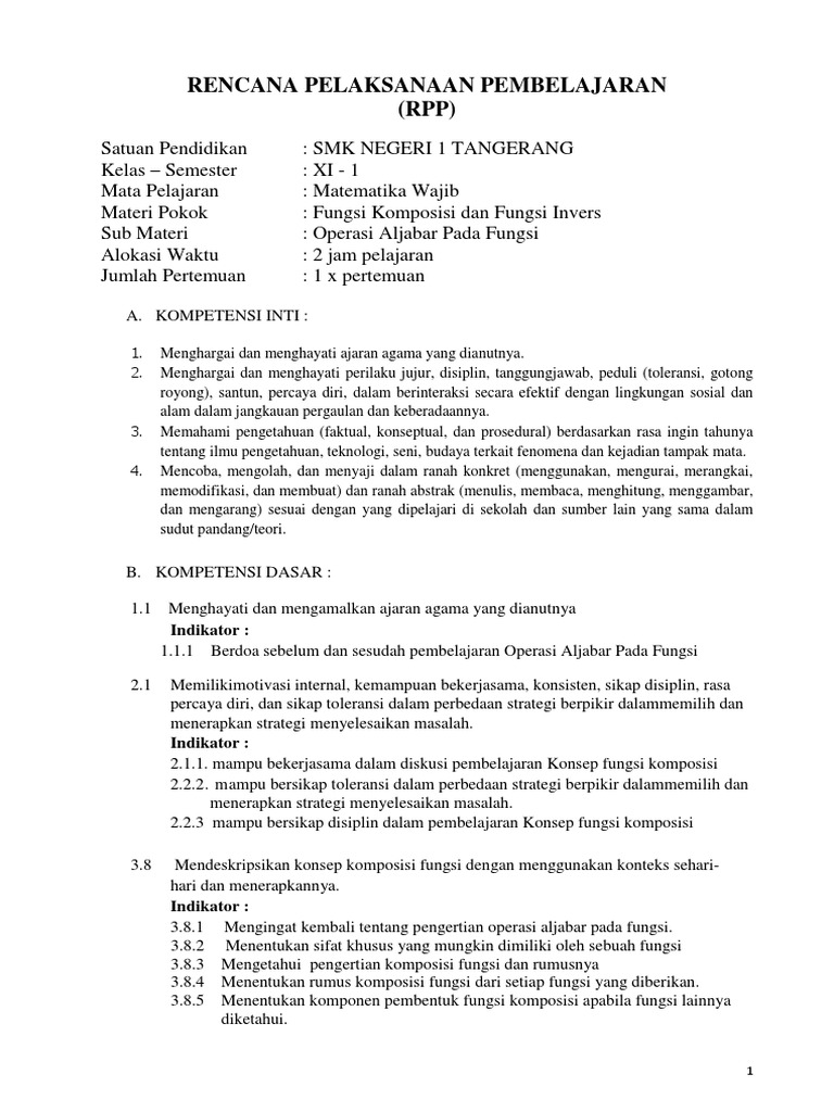 Rpp Operasi Aljabar Pd Fungsi Docx