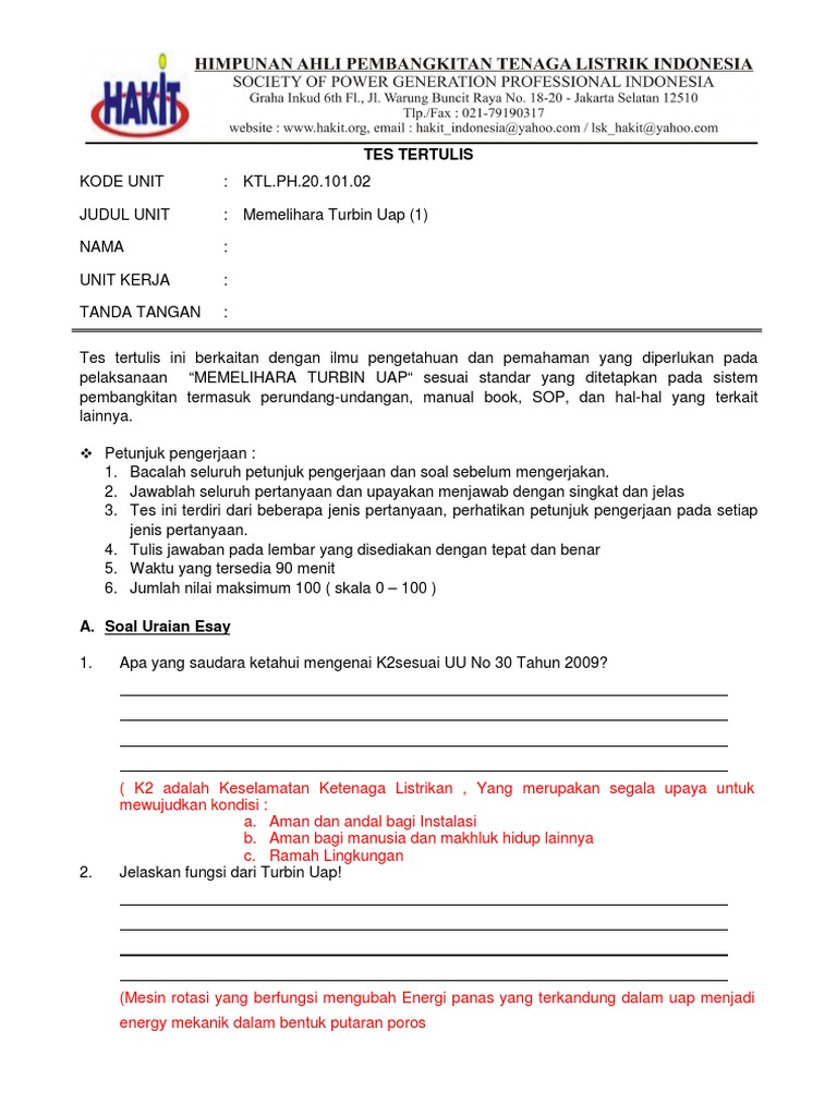Kunci Soal Har Turbin Uap