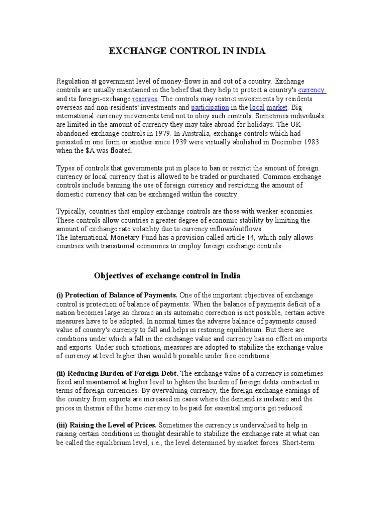 Exchange Control in India | PDF | Balance Of Payments | Exchange Rate