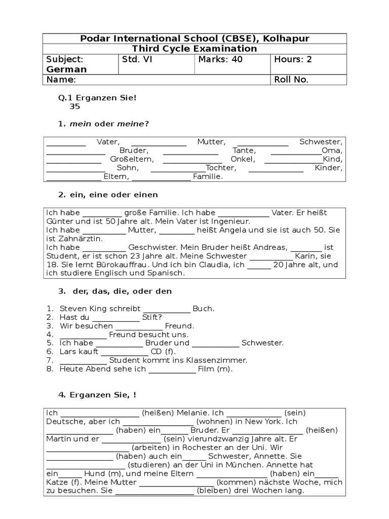 German Question Paper VI - Third Cycle | PDF