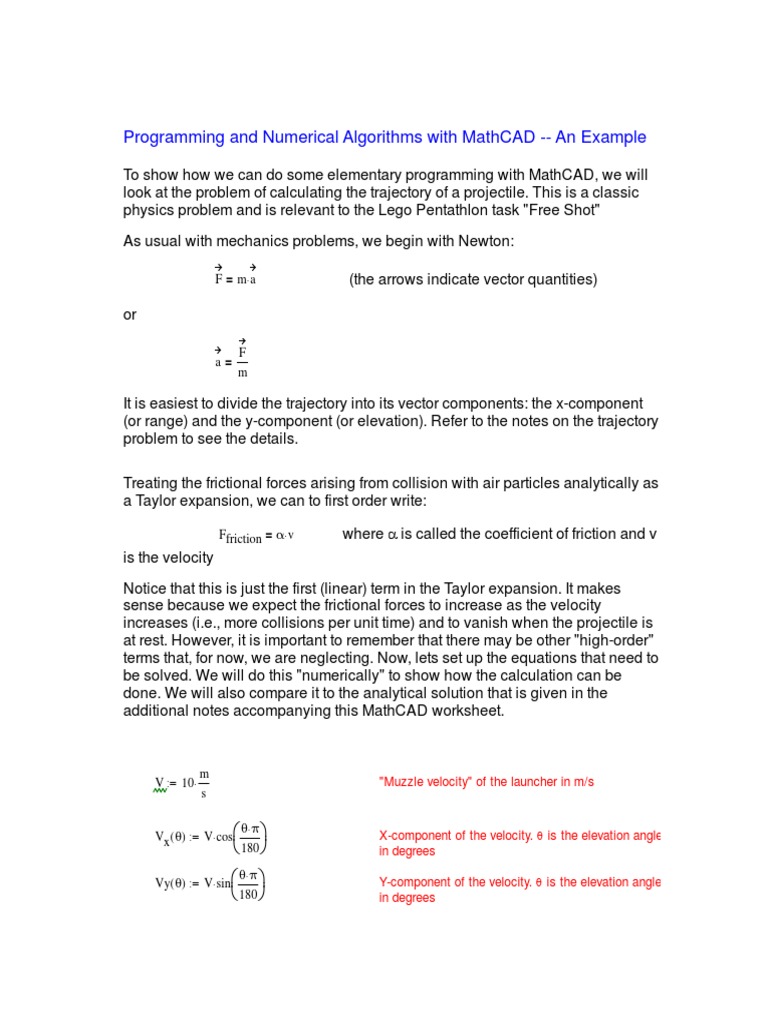 MathCAD Projectile Motion Programming | PDF | Trajectory | Finite ...