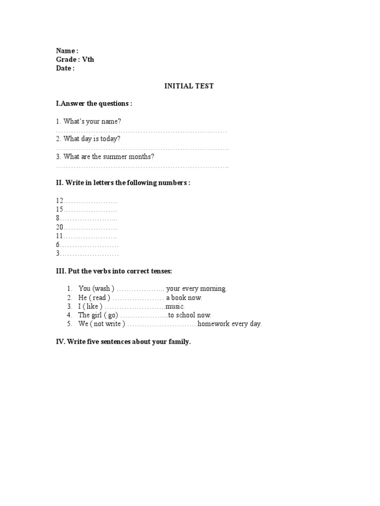 Name: Grade: VTH Date: Initial Test I.Answer The Questions | PDF