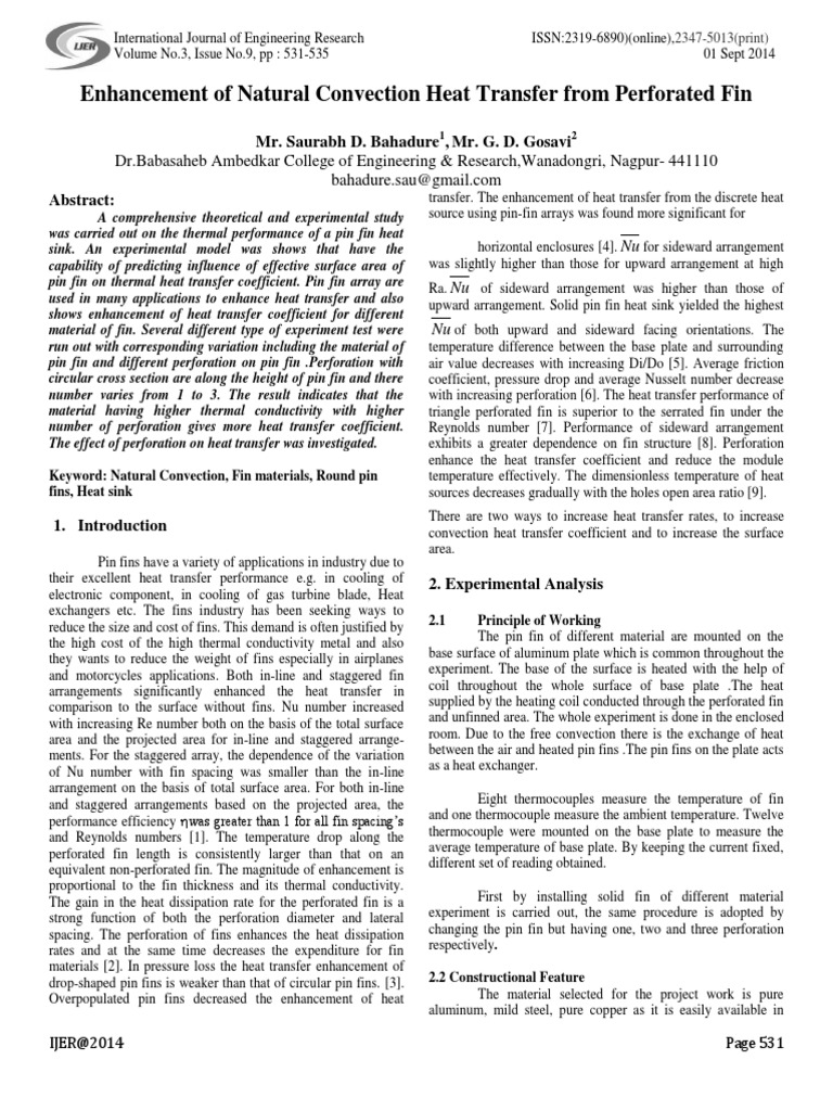 Enhancement of Natural Convection Heat Transfer From Perforated Fin ...