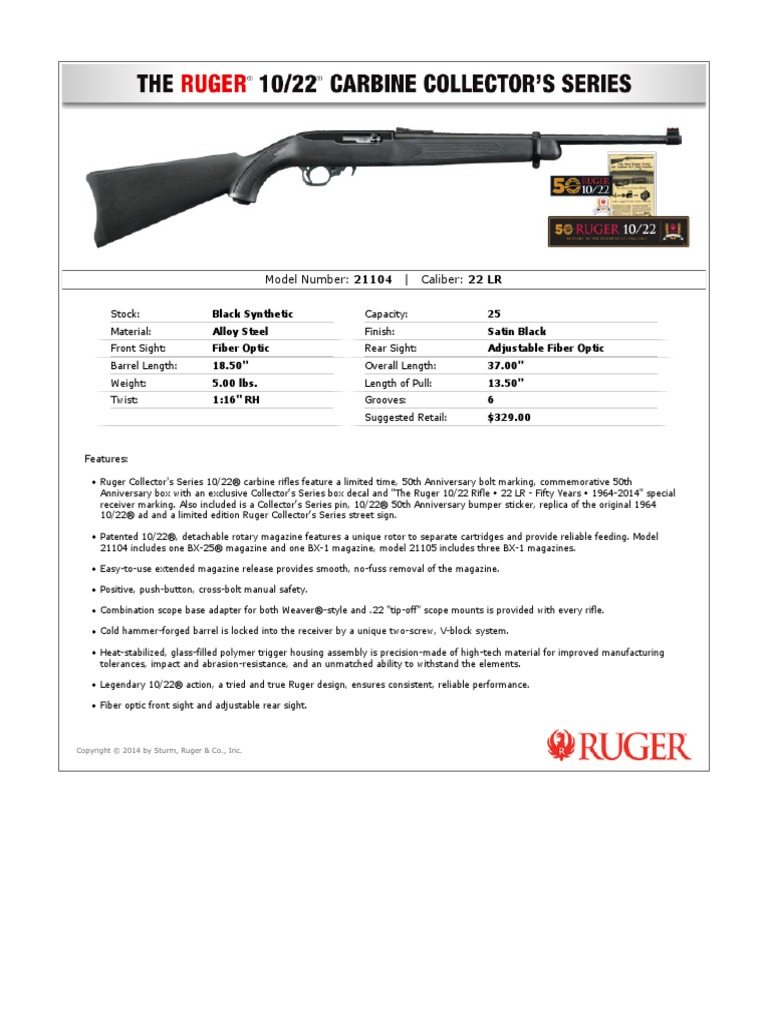 Ruger Collectors Series 10-22 Carbine Rifle Specs | PDF | Magazine ...