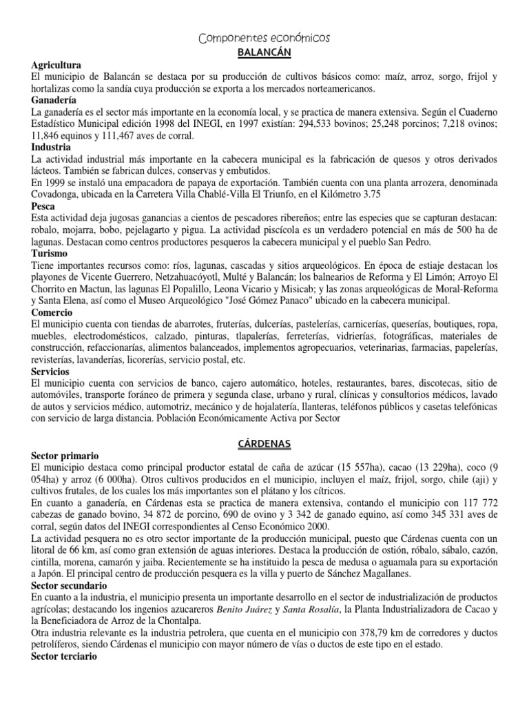 Actividades económicas en Tabasco | PDF | Agricultura | Economía (general)
