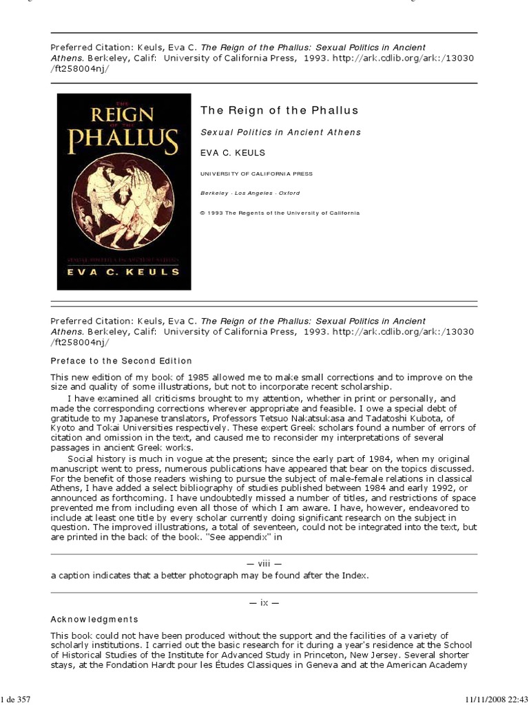 Eva C Keuls The Reign Of The Phallus Sexual Politics In Ancient Athens 1993 Unrest