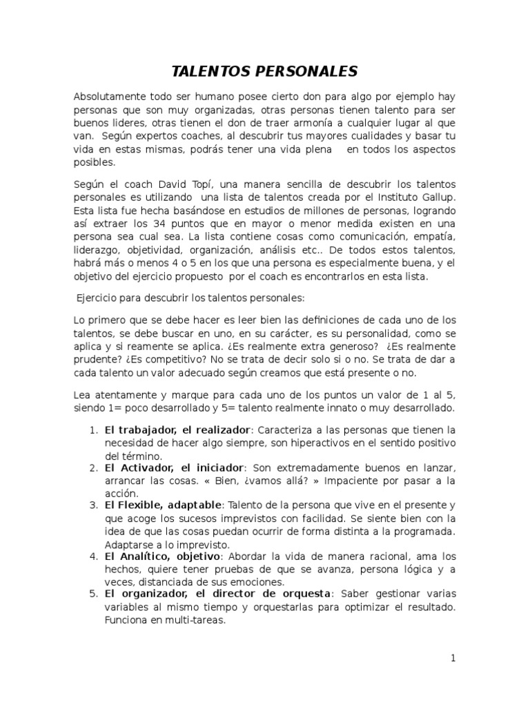 Ejemplos de Talentos Personales | PDF | Creatividad | Iniciativa ...