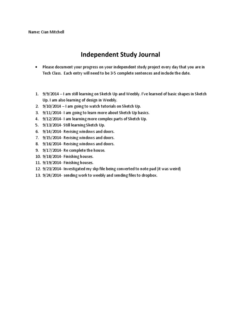 Cian Mitchell's Independent Study Journal | PDF