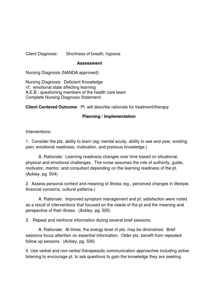 Care Plan Hypoglycemia Hypoxia (Medical)