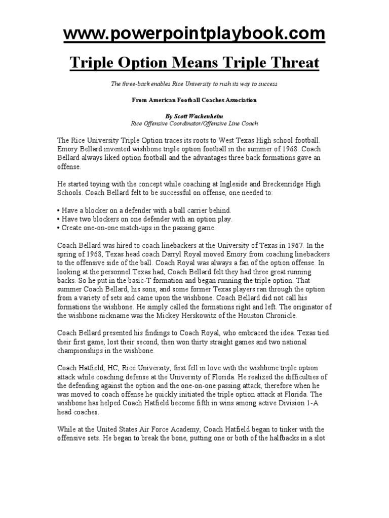Rice University's Triple Option Offense | PDF | Sport Variants | Team ...