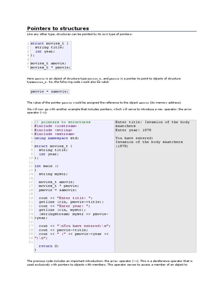 Pointers To Structures: Struct Int | PDF | Pointer (Computer ...