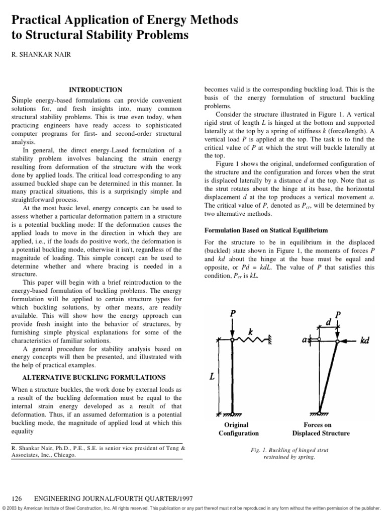 Practical Application of Energy Methods To Structural Stability ...