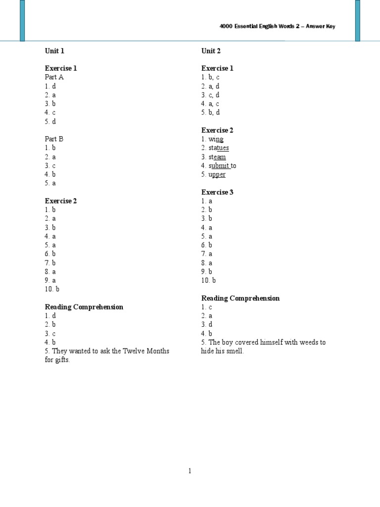 4000 Essential English Words 2 Answer Key