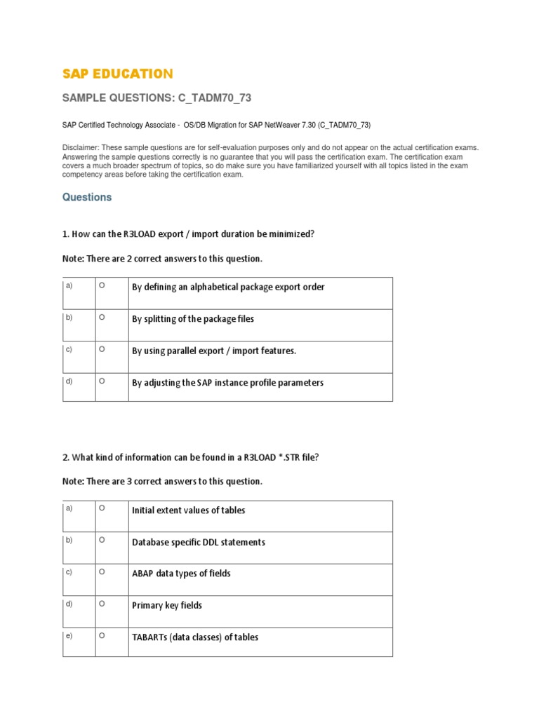 C TADM70 73 Sample Questions | PDF