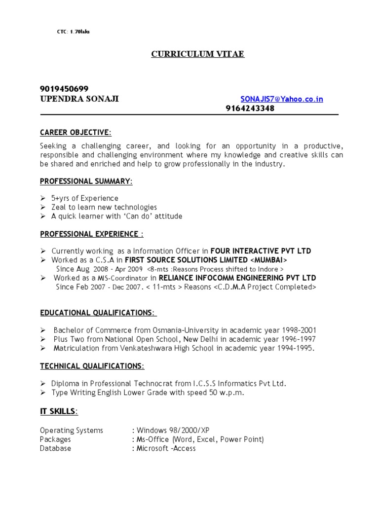 Upendra Sonaji's CV and Experience | PDF | Databases | Computing