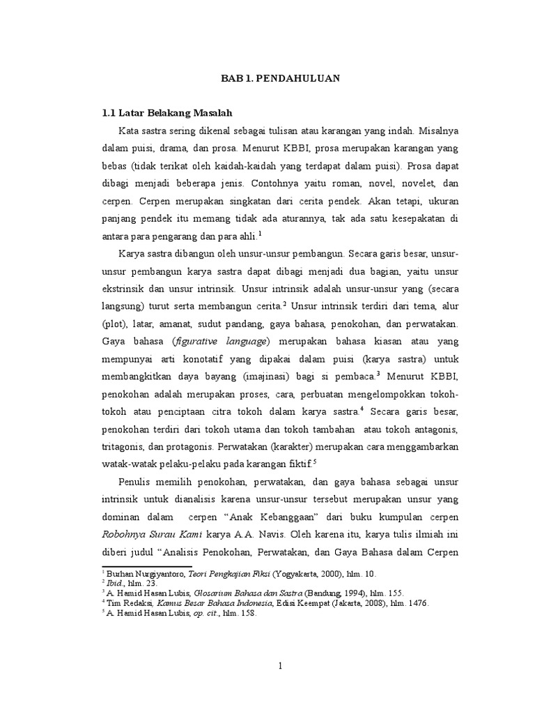 Analisis Penokohan, Perwatakan, Dan Gaya Bahasa Pada