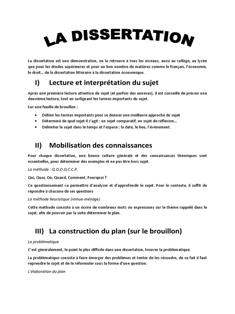 Méthodologie De Dissertation Schémas D opposition Plan à La Française La Dissertation | PDF | Sciences cognitives | Science