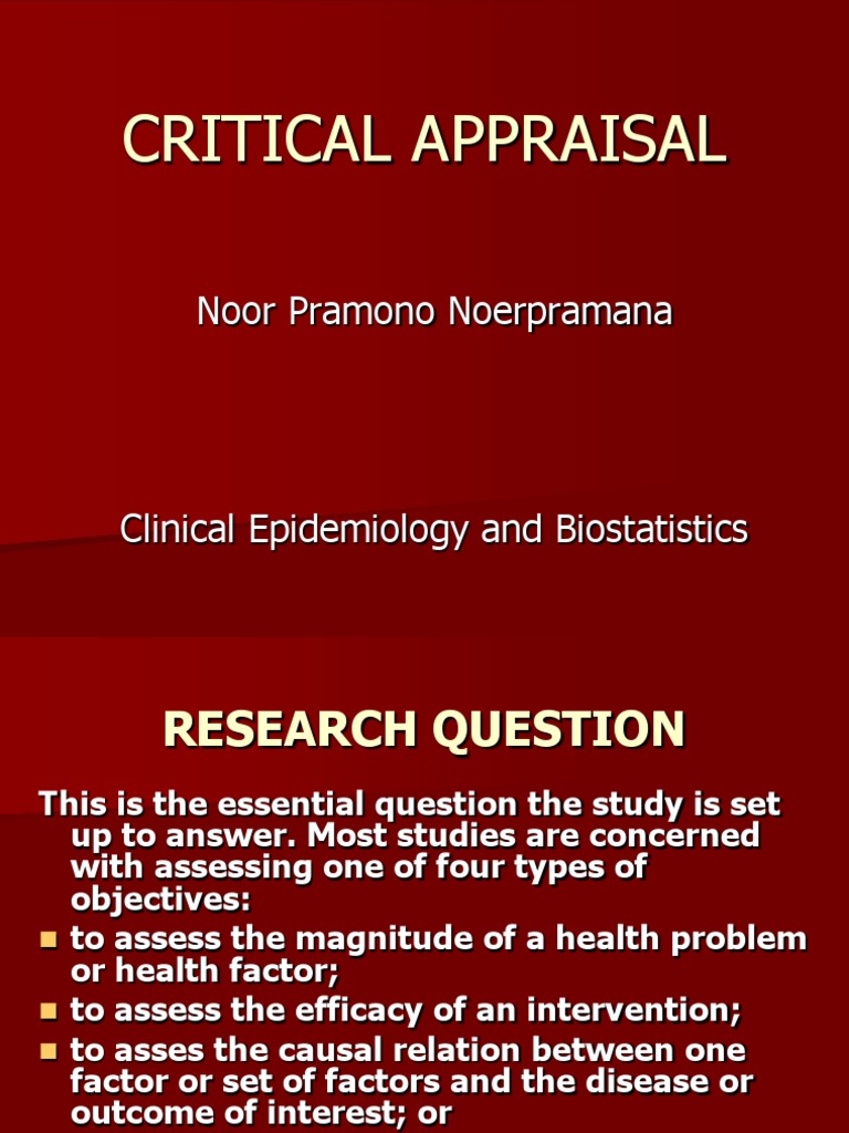 Critical Appraisal in Epidemiology | PDF | Evidence Based Medicine ...