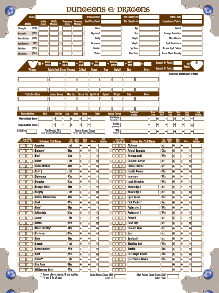 D&amp;D 3.5 Character - Tome - Really Nice Character Sheets | PDF ...