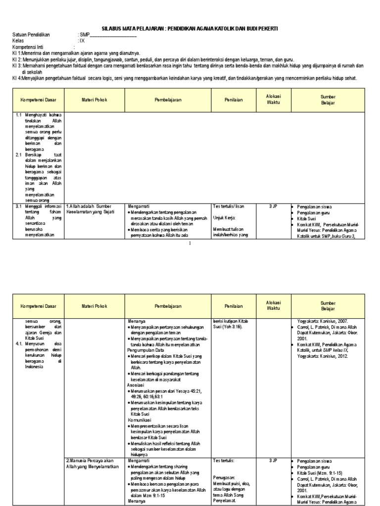 Rpp pendidikan agama katolik