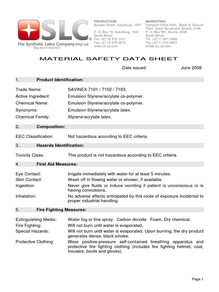 Styrene Acrylic Latex PDF Toxicity Freezing