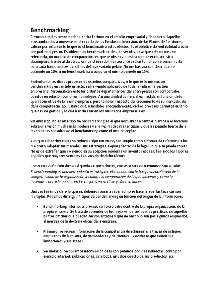 Bench Marking | PDF | Benchmarking | Business