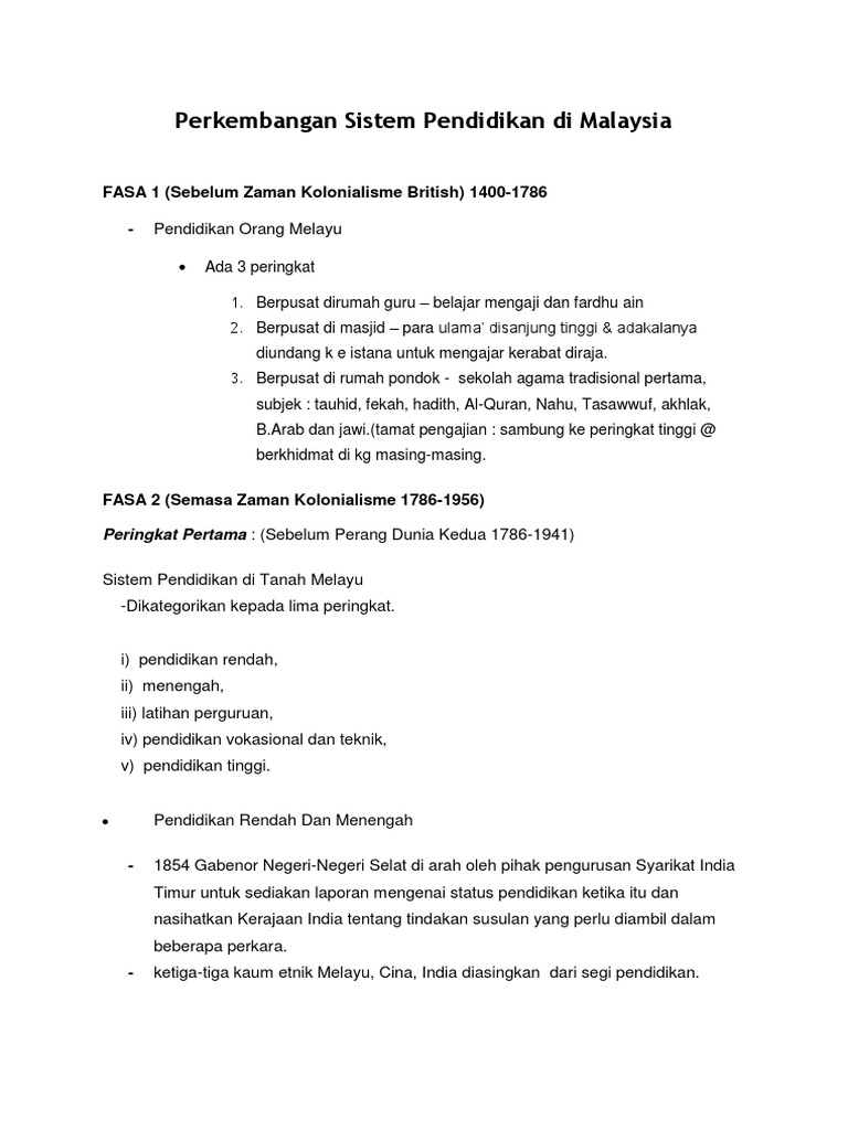 Perkembangan Sistem Pendidikan Di Malaysia Pdf