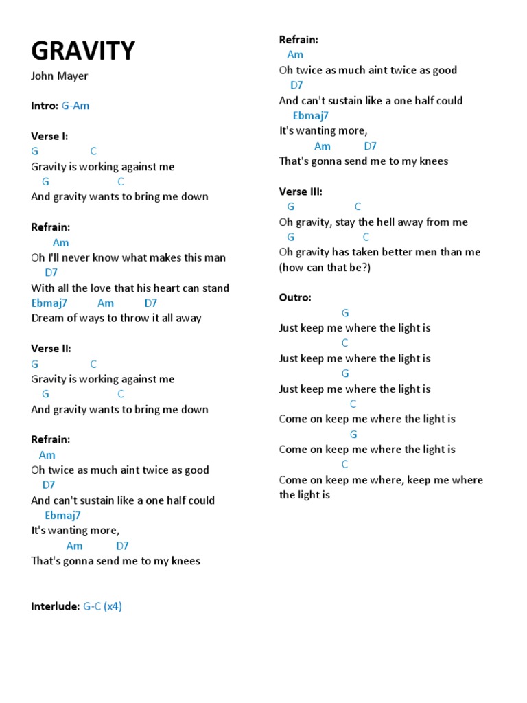 Gravity by John Mayer | PDF