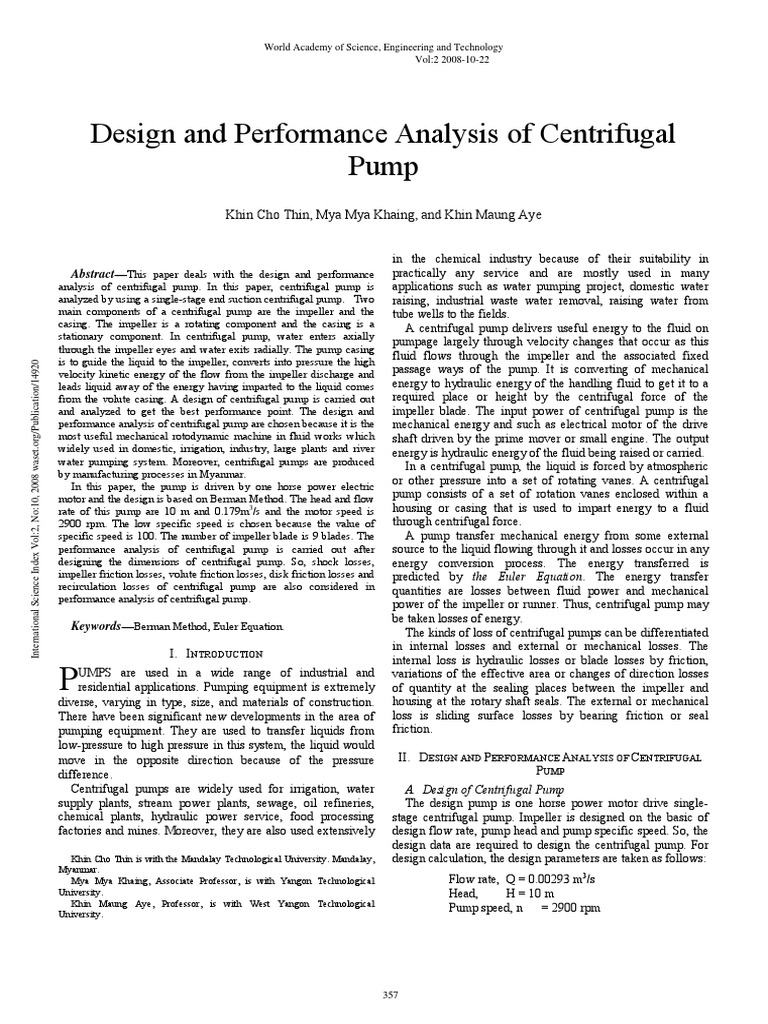 Centrifugal Pump Design and Analysis | PDF | Pump | Hydraulics