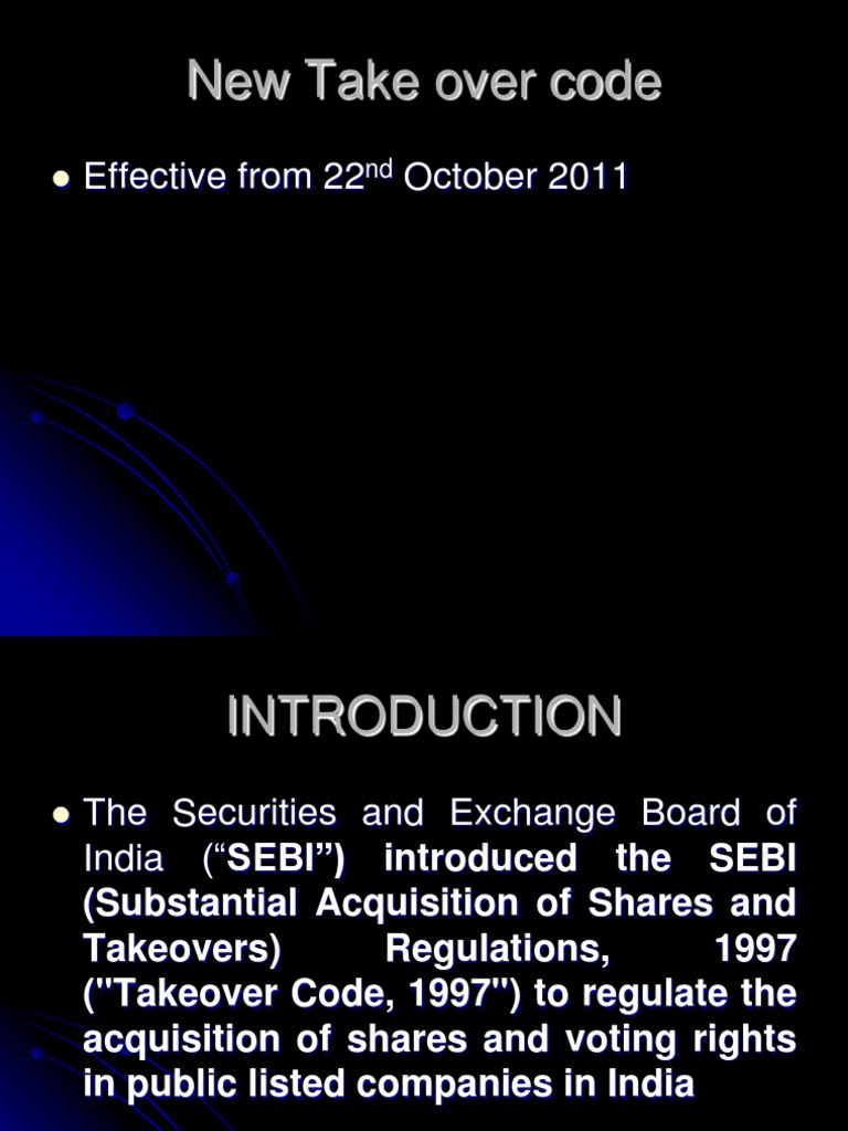 SEBI Takeover Code 2011 Overview | PDF | Takeover | Financial Economics