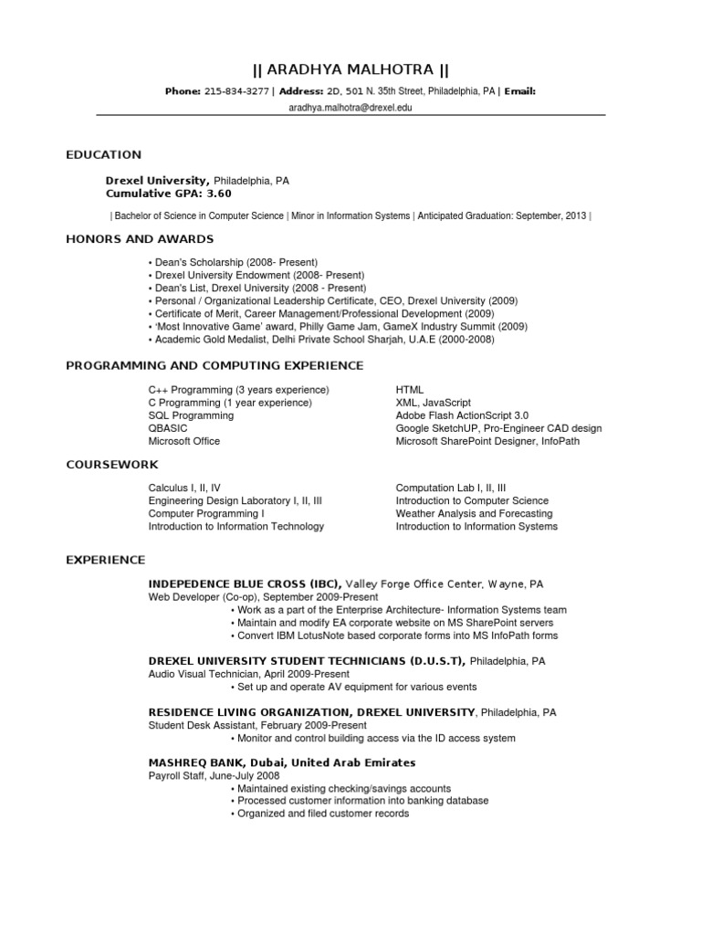 Computer Science Graduate Resume | PDF | Share Point | Computing