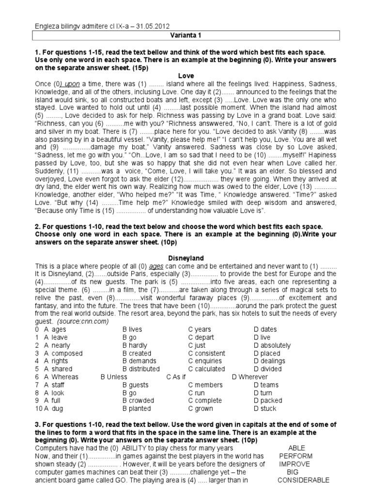 Bilingual English Admission Test IX | PDF | Language Arts & Discipline ...
